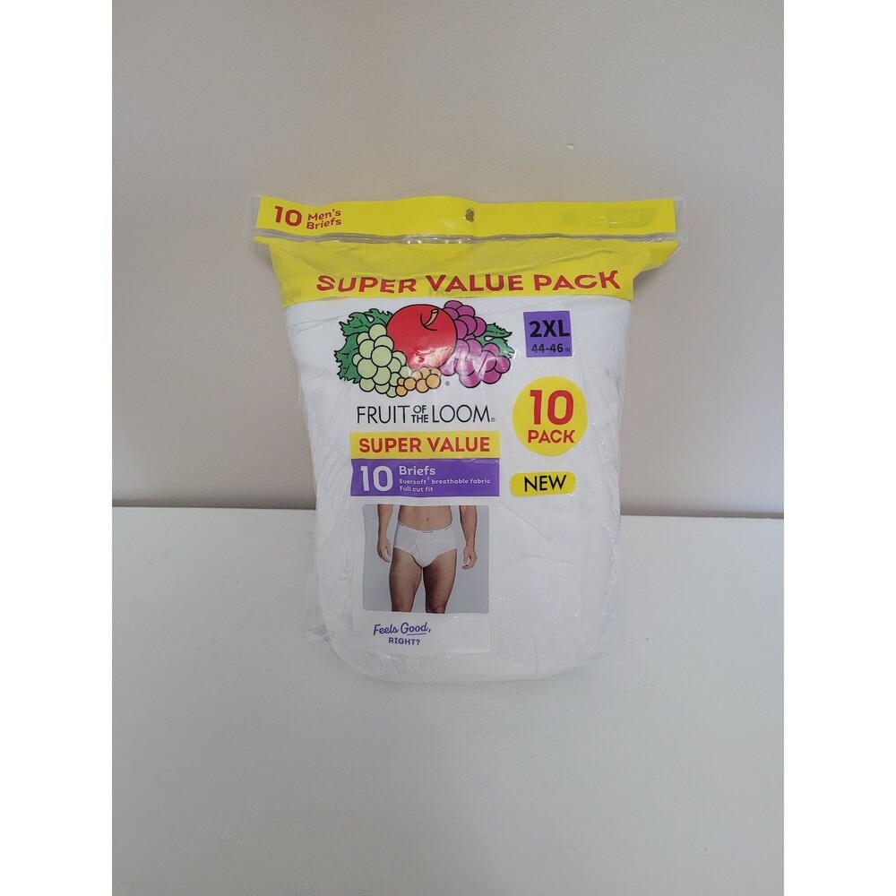 Fruit of the Loom Men's White Briefs 10 Pack 2XL NEW